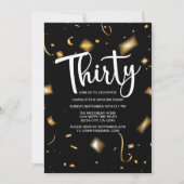 Modernes 30. Geburtstag Schwarz-weiß | Gold Birthd Einladung (Vorderseite)