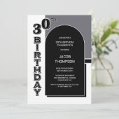 Modernes 30. Geburtstag Schwarzes Party Einladung (Stehend Vorderseite)
