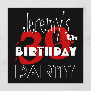 Modernes, 30. Geburtstags-Reb-Schwarz-weißes Templ Einladung