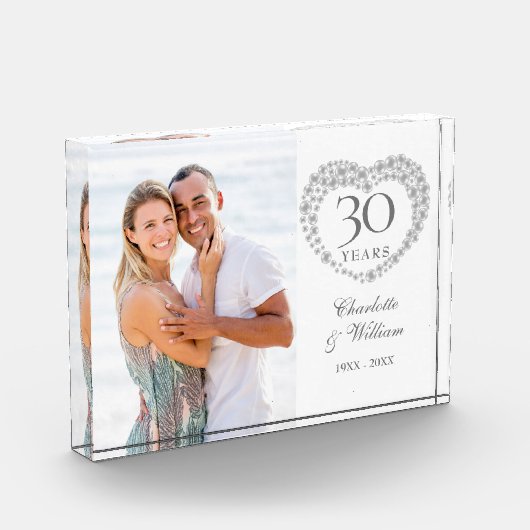 Modernes 30. Hochzeitstag Pearl Heart Fotoblock (Links)