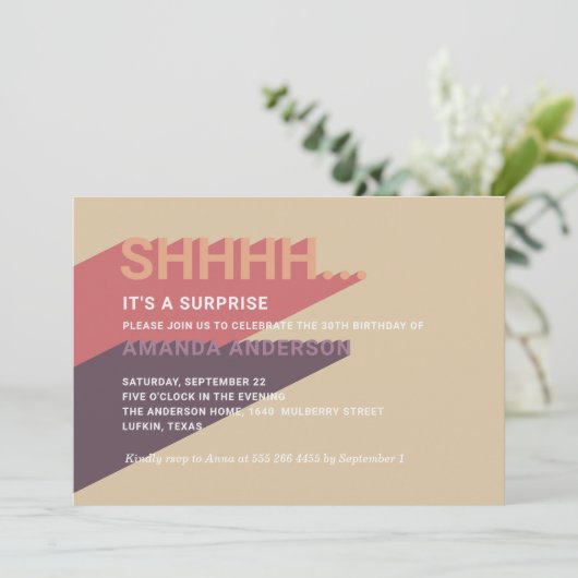 Modernes 30. Überraschungs-Party. Erwachsener 40.  Einladung (Stehend Vorderseite)