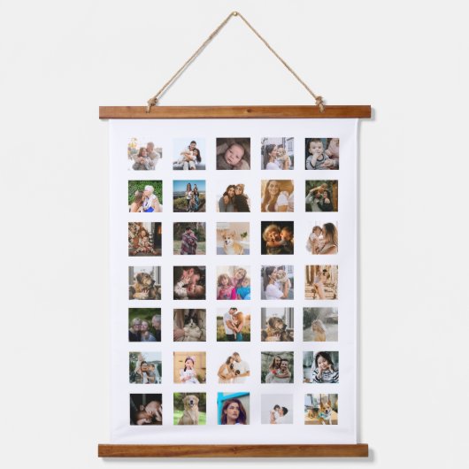 Modernes 35-Foto Collage Wood Topped Wall Tapestry Wandteppich Mit Holzrahmen (Vorderseite)