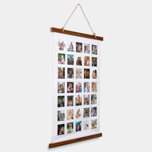 Modernes 35-Foto Collage Wood Topped Wall Tapestry Wandteppich Mit Holzrahmen (Gewinkelt)