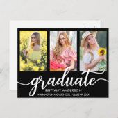 Modernes 3-Foto-Abschluss-Ankündigung BW Ankündigungspostkarte (Vorne/Hinten)