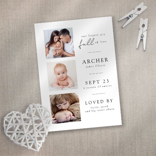 Modernes 3 Foto Baby Birth Ankündigung