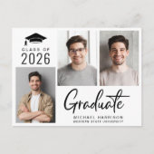 Modernes 3 Foto Bold Script Abschluss Ankündigungspostkarte (Vorderseite)