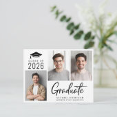 Modernes 3 Foto Bold Script Abschluss Ankündigungspostkarte (Stehend Vorderseite)