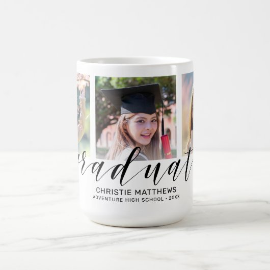 Modernes 3-Foto Collage Black Script Graduate Kaffeetasse (Mittel)