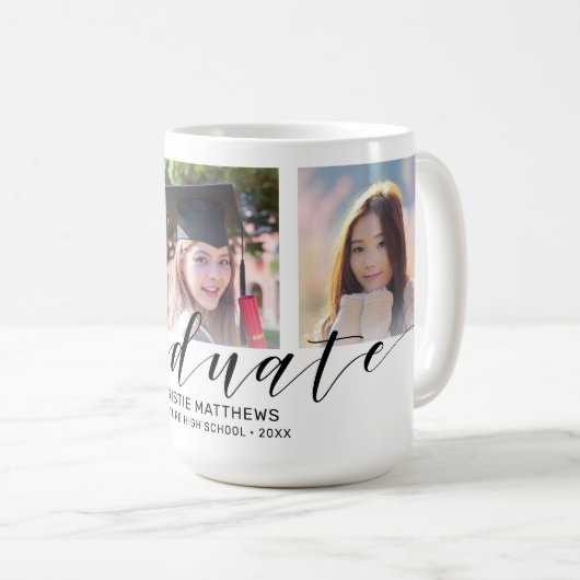 Modernes 3-Foto Collage Black Script Graduate Kaffeetasse (VorderseiteRechts)