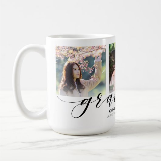 Modernes 3-Foto Collage Black Script Graduate Kaffeetasse (Links)