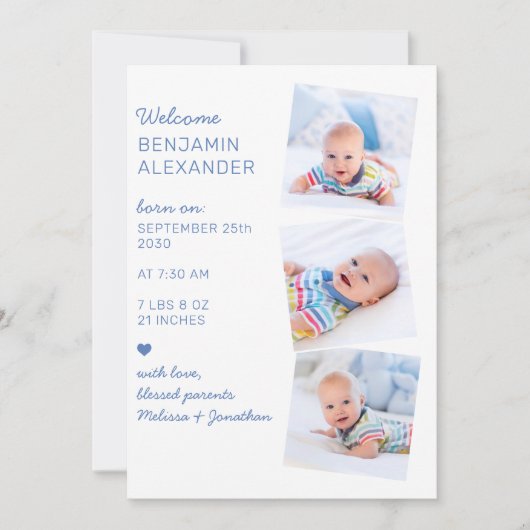 Modernes 3-Foto Collage Niedlich Neugeborenes Gebu Ankündigung (Vorderseite)