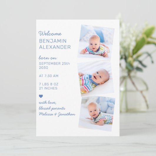 Modernes 3-Foto Collage Niedlich Neugeborenes Gebu Ankündigung (Stehend Vorderseite)