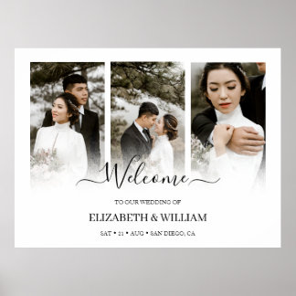 Modernes 3 Foto Collage Wedding Willkommenszeichen Poster