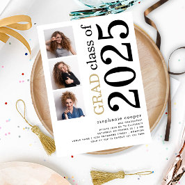 Modernes 3 Foto Fett 2023 Weißer Abschluss Einladung