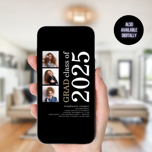 Modernes 3 Foto Fett 2025 Schwarzer Abschluss Einladung