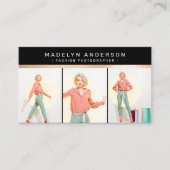 Modernes 3 Foto Fotograf Rose Gold Foil Visitenkarte (Vorderseite)