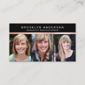 Modernes 3 Foto Fotograf Rose Gold Foil Visitenkarte (Vorderseite)