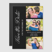 Modernes 3-Foto-Hochzeitschwarz Magnetkarte (Vorne/Hinten)