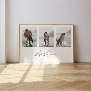 Modernes 3-Foto-Hochzeitskaffee nach Maß Poster