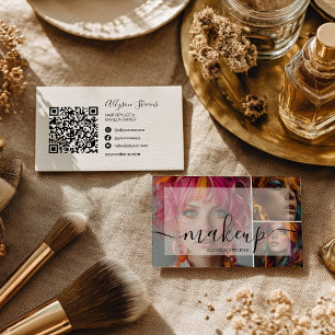 Modernes 3 Foto Makeup Artist QR Code Social Media Visitenkarte