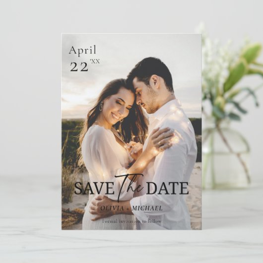 Modernes 3 Foto Minimalistisch Boho Save the Date (Stehend Vorderseite)