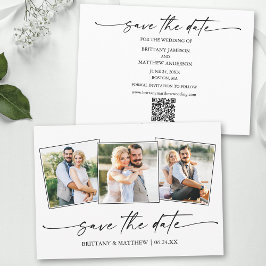Modernes 3-Foto-Minimalistisch-Tintenkredit-QR-Cod Save The Date