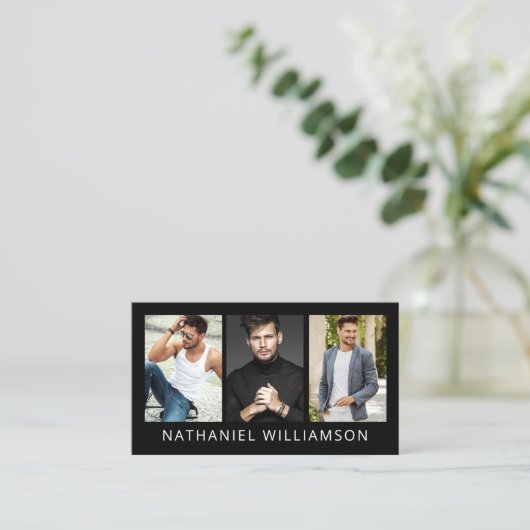 Modernes 3 Foto Modell und Actor QR Code Visitenkarte (Stehend Vorderseite)