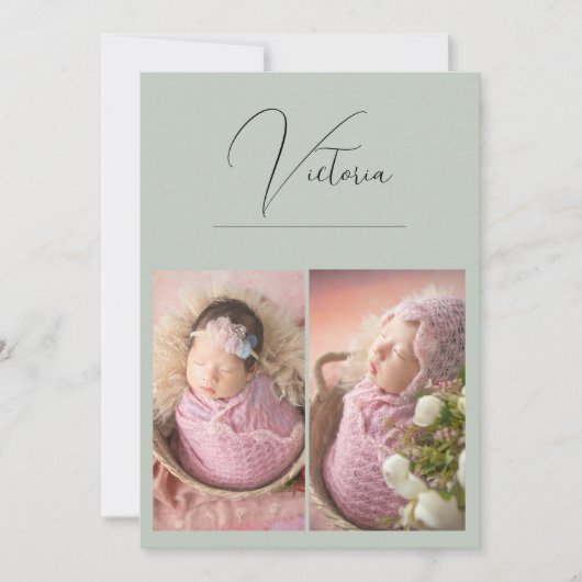 Modernes 3 Foto Sage Green Baby Girl Birth Ankündigung (Vorderseite)