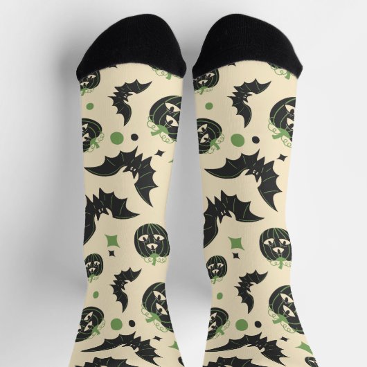 Modernes 3 Mit Augen Kürbis- und Fledermausmuster Socken (Oben)