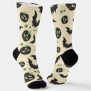 Modernes 3 Mit Augen Kürbis- und Fledermausmuster  Socken
