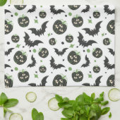 Modernes, 3-Mit Augen Kürbiskuchen und Fledermäuse Geschirrtuch (Gefaltet)