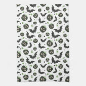 Modernes, 3-Mit Augen Kürbiskuchen und Fledermäuse Geschirrtuch (Vertikal)