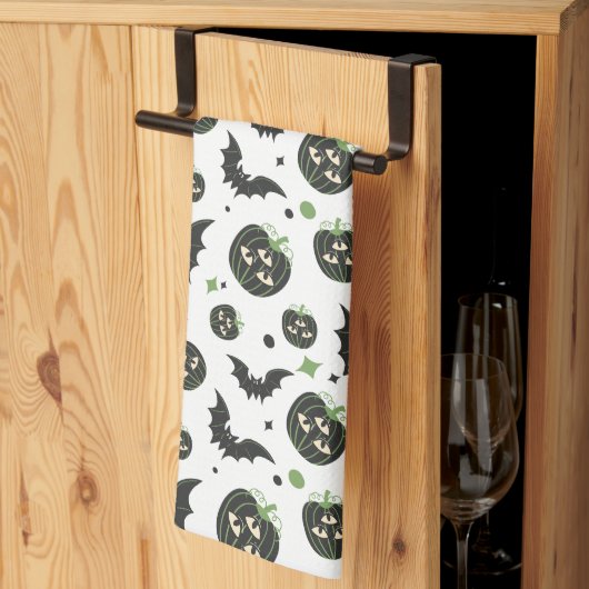 Modernes, 3-Mit Augen Kürbiskuchen und Fledermäuse Geschirrtuch (Drittel gefaltet)