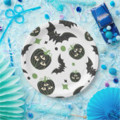 Modernes, 3-Mit Augen Kürbiskuchen und Fledermäuse Pappteller (Party)