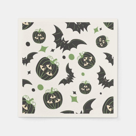 Modernes, 3-Mit Augen Kürbiskuchen und Fledermäuse Serviette (Vorderseite)