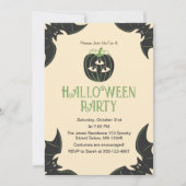 Modernes 3-Mit Augen Pumpkin & Bats Halloween-Part Einladung (Vorderseite)