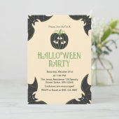 Modernes 3-Mit Augen Pumpkin & Bats Halloween-Part Einladung (Stehend Vorderseite)