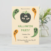 Modernes 3-Mit Augen Pumpkin-Halloween-Party Einladung (Stehend Vorderseite)