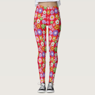Modernes 3D-farbiges Blumenmuster 03x4 Red BG Leggings