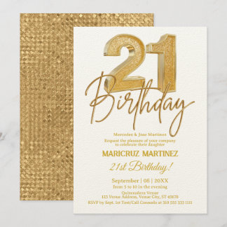 Modernes 3D Gold Glitzer 21. Geburtstag Party Einladung