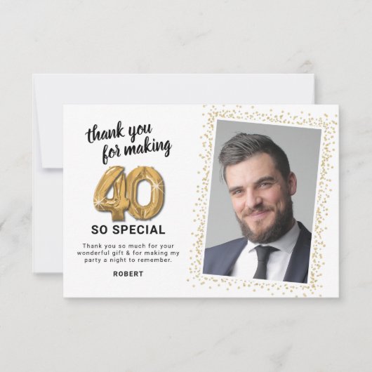 Modernes 40. ErwachsenenBirthday-Foto Dankeskarte (Vorderseite)