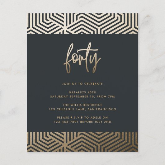 Modernes 40. Geburtstag einfach, stilvoll und eleg (Rückseite)