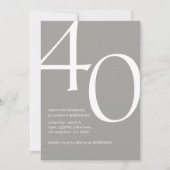 Modernes 40. Geburtstag einfach, stilvoll und eleg Einladung (Vorderseite)
