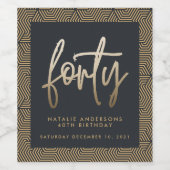 Modernes 40. Geburtstag einfach, stilvoll und eleg Weinetikett (Einzelnes Label)