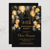 Modernes 40. Geburtstag Party Black Gold Einladung (Vorne/Hinten)