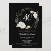 Modernes 40. Geburtstag Party Blumenreath Gold Einladung (Vorne/Hinten)