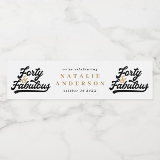 Modernes 40. Geburtstag schwarzes Gold Typografie  Wasserflaschenetikett