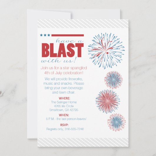 Modernes 4. der Feuerwerke von Juli-Party Einladung (Vorderseite)