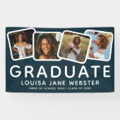 Modernes 4-Foto Collage Graduate Abschluss Navy Banner (Horizontal)