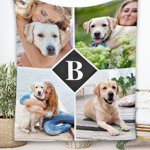 Modernes 4-Foto Collage Monogram Pet Hund Lover Fleecedecke